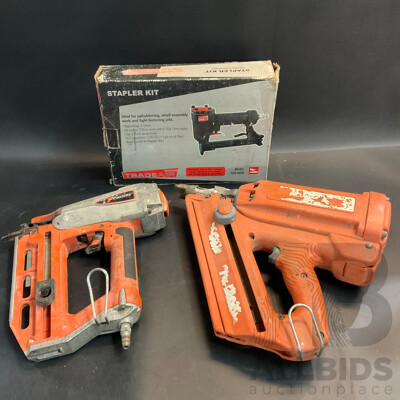 Used Paslode Framing Nailer & Vintage TradeAir Stapler Kit - Lot of 3