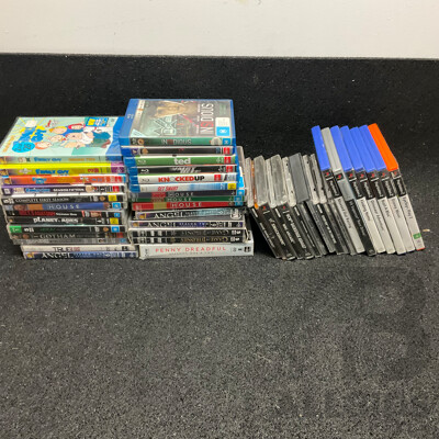 Bulk Lot of TV Series DVDs and Blu-Ray Movies, and Assorted PlayStation 1, 2 Games