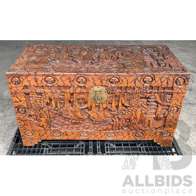 Chinese Carved Camphor Wood Chest