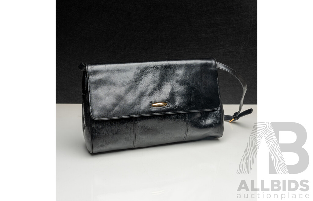 Oroton Black Leather Handbag with Removable Shoulder Strap & Dust Bag