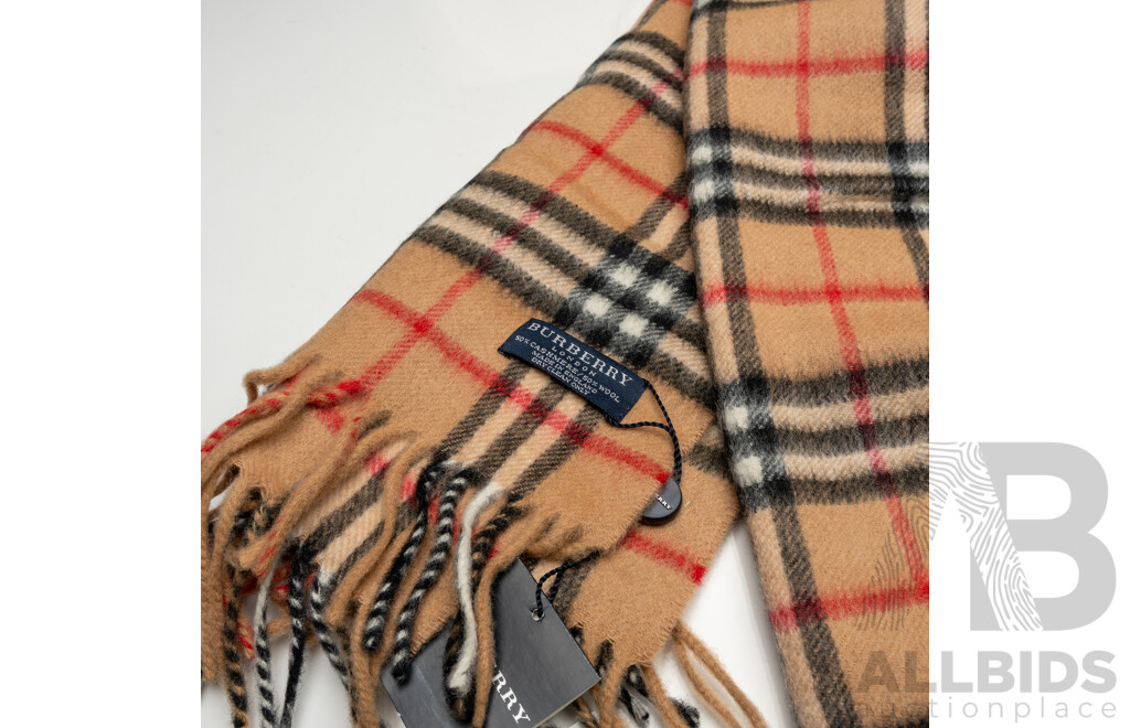 Burberry London Classic Scarf in Beige/Red/Black with Original Packaging