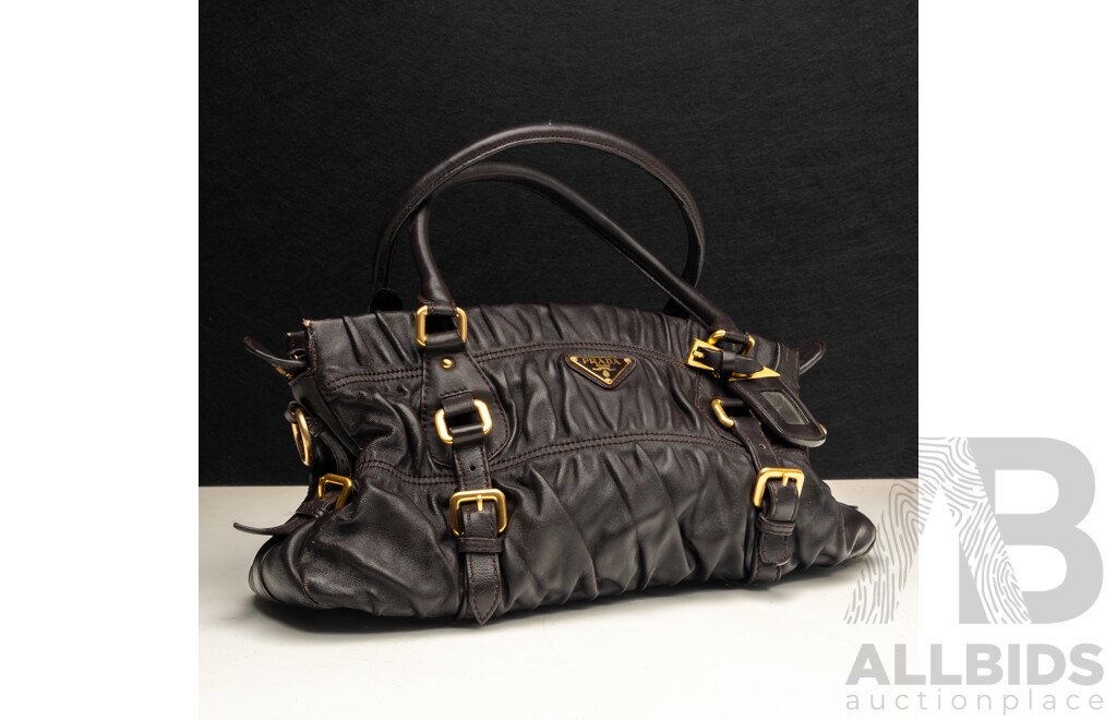 Prada Nappa Gaufre Leather Handbag, Vintage Chocolate with Gold Tone Hardware