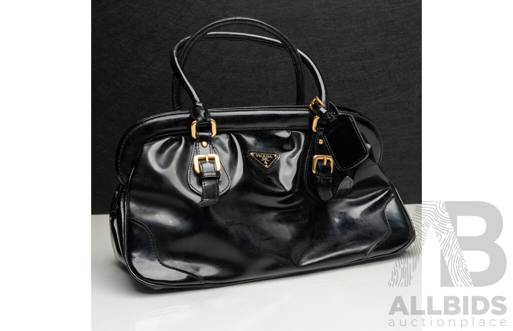 Prada Black Vitello Shine Bonnie Shoulder Bag - Vintage