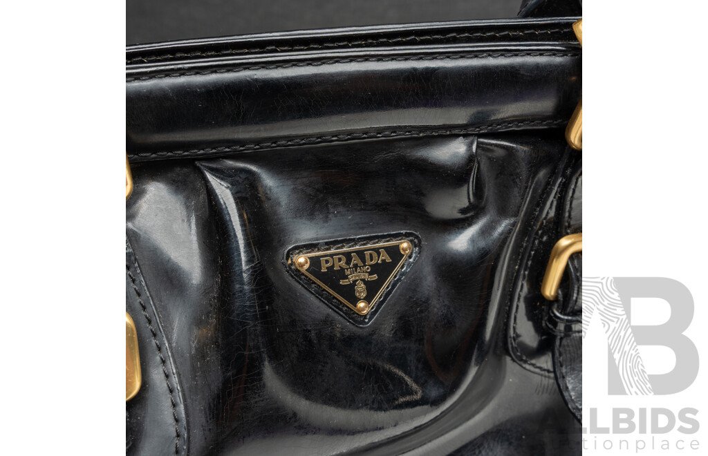 Prada Black Vitello Shine Bonnie Shoulder Bag - Vintage