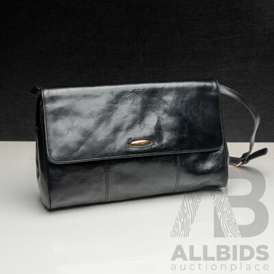 Oroton Black Leather Handbag with Removable Shoulder Strap & Dust Bag