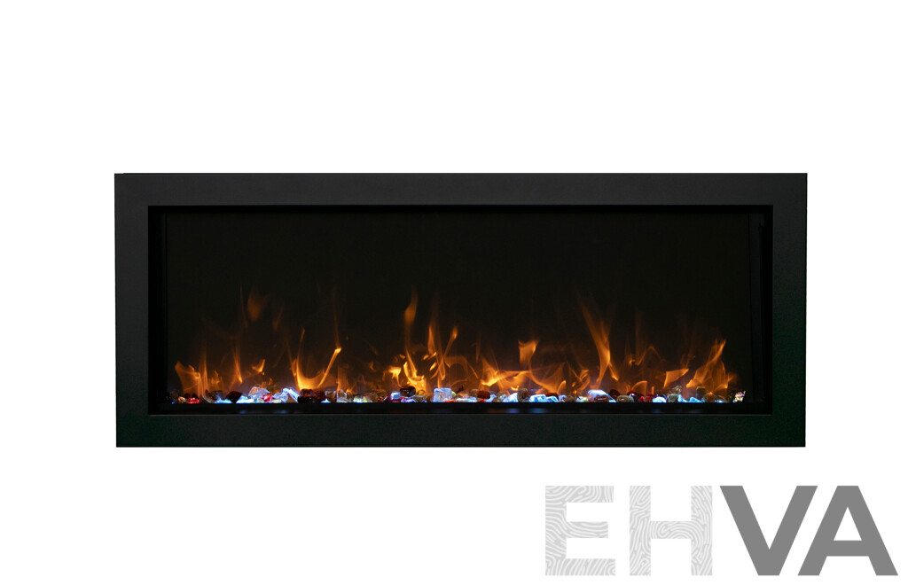 BI Extra Slim Indoor or Outdoor Built-In Electric Fireplace with Black Steel Surround (BI-40-XTRASLIM) - ORP $2,639