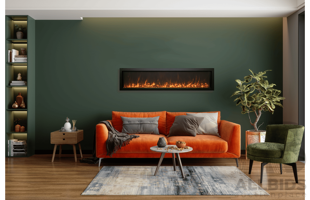 Indoor or Outdoor Built-in Only Electric Fireplace with Black Steel Surround (BI-60-DEEP-XT) - ORP $5,719