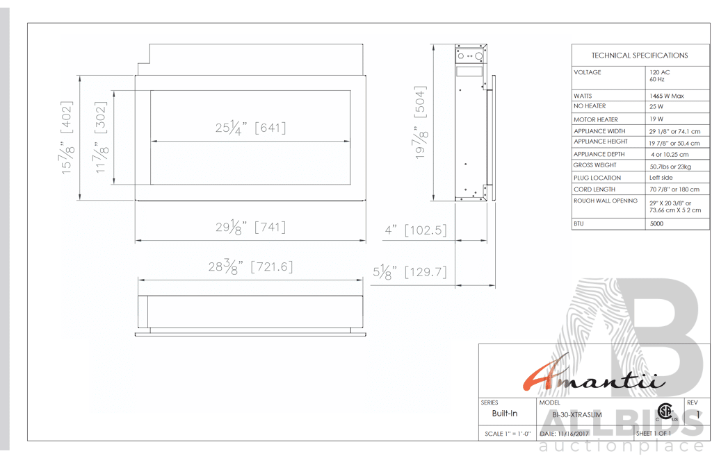 Amantii Panorama 30'' BI Extra Slim Electric Fireplace (BI-30-XTRASLIM)