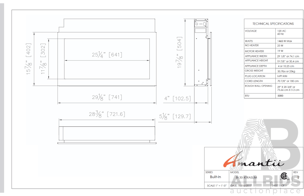 Amantii Panorama 30'' BI Extra Slim Electric Fireplace (BI-30-XTRASLIM)