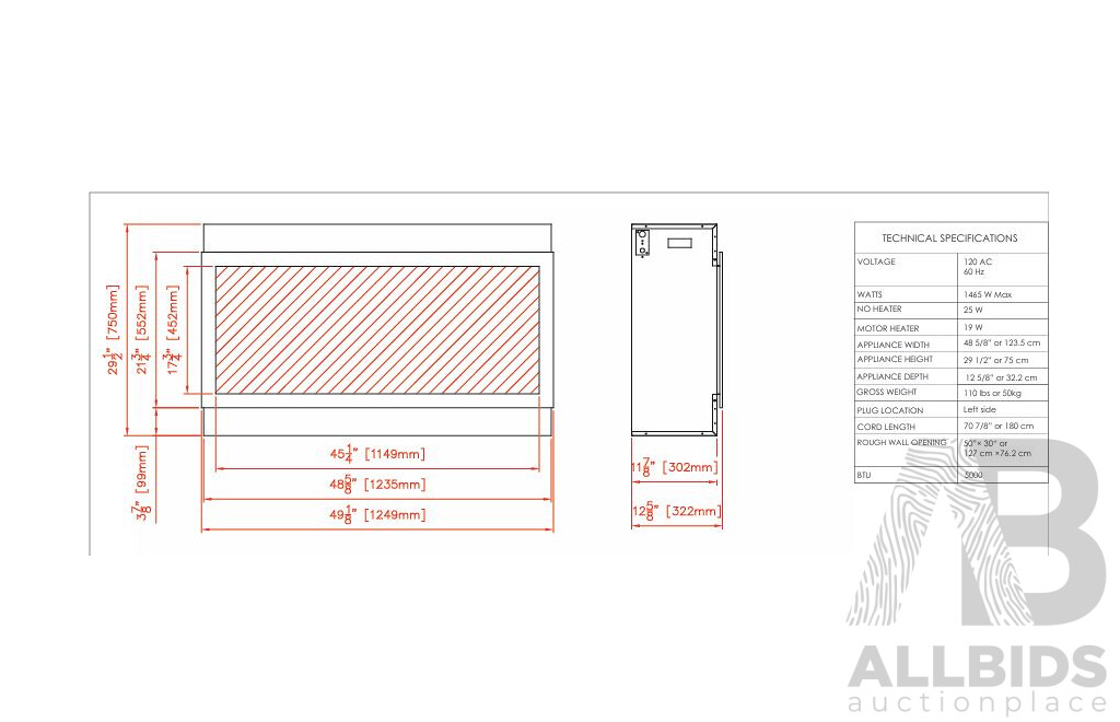 Indoor or Outdoor Built-in Only Electric Fireplace with Black Steel Surround (BI-50-DEEP-XT) - ORP $5,719