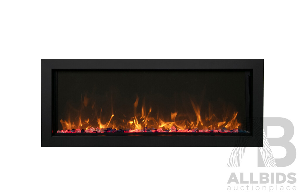 BI Extra Slim Indoor or Outdoor Built-In Electric Fireplace with Black Steel Surround (BI-30-XTRASLIM) - ORP $2,199