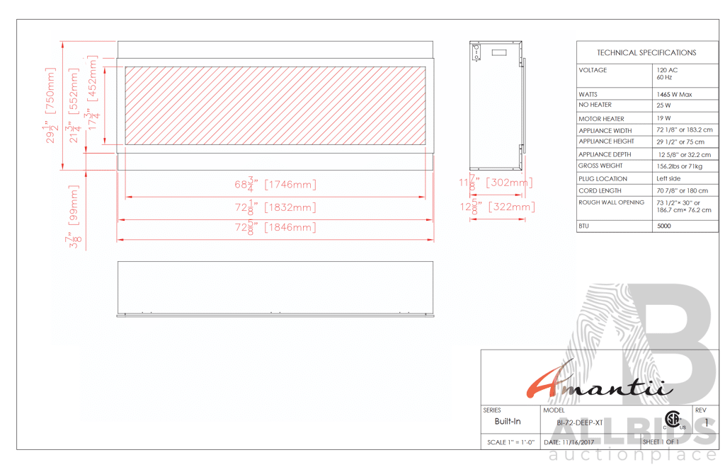 Amantii Panorama BI Deep XT 72'' Smart Built-in Electric Fireplace ( BI-72-DEEP-XT)