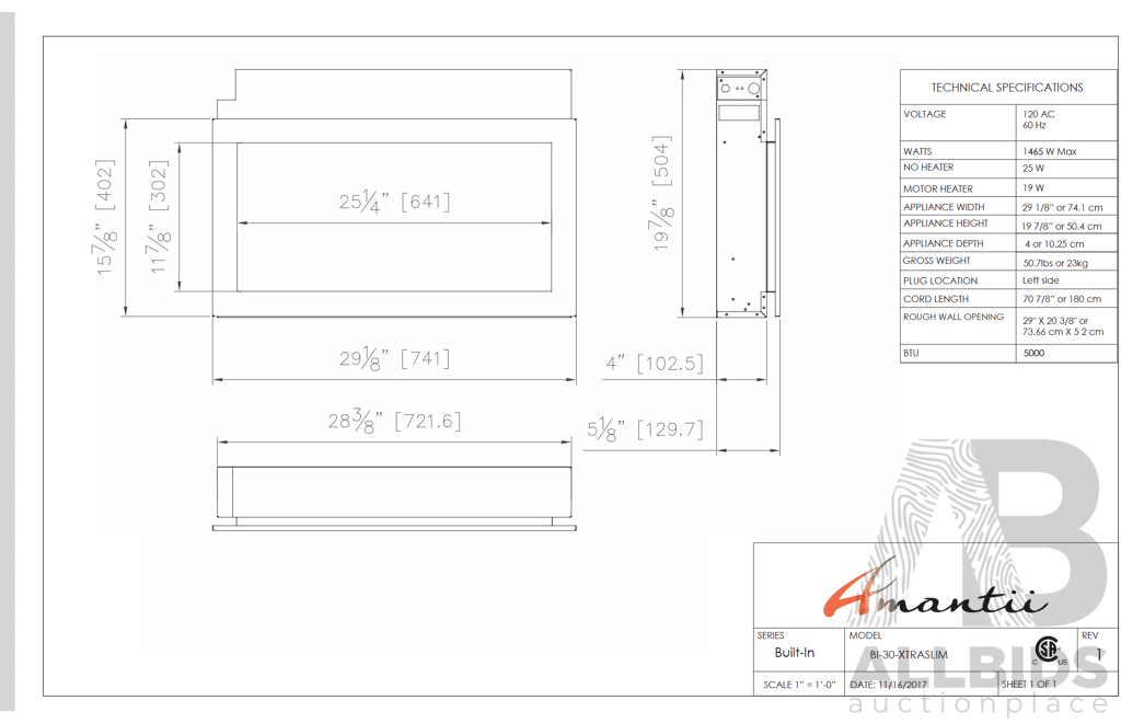 Amantii Panorama 30'' BI Extra Slim Electric Fireplace (BI-30-XTRASLIM) 