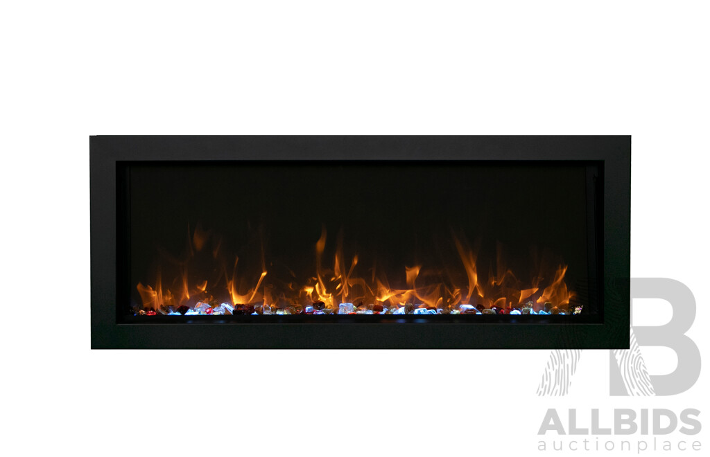 BI Extra Slim Indoor or Outdoor Built-In Electric Fireplace with Black Steel Surround (BI-40-XTRASLIM) - ORP $2,639