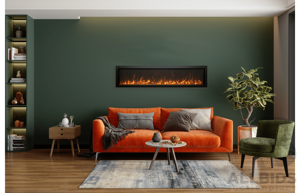 BI Extra Slim Indoor or Outdoor Built-In Electric Fireplace with Black Steel Surround (BI-40-XTRASLIM) - ORP $2,639