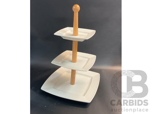 1661944 · Square 3 Tiered Cake Stand for Birthday, Wedding, Party, High Tea or Other Occasion (White & Blue Set) with 2 Different Stand Racks