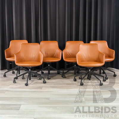 Set of Six Leather Upholstered Saba Chairs by Designcraft