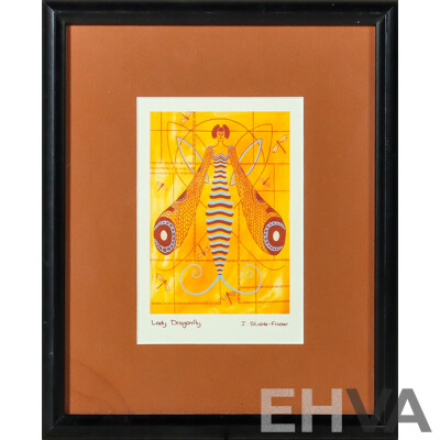 Janet Stahle-Fraser, (20th Century, Canadian), Lady Dragonfly, Handmade Card, 27 x 22 cm (frame) & Artist Unknown, (20th Century), Sunflower Rainbow, Original Mixed Media, 36 x 28 cm (frame) (2)