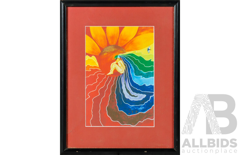 Janet Stahle-Fraser, (20th Century, Canadian), Lady Dragonfly, Handmade Card, 27 x 22 cm (frame) & Artist Unknown, (20th Century), Sunflower Rainbow, Original Mixed Media, 36 x 28 cm (frame) (2)