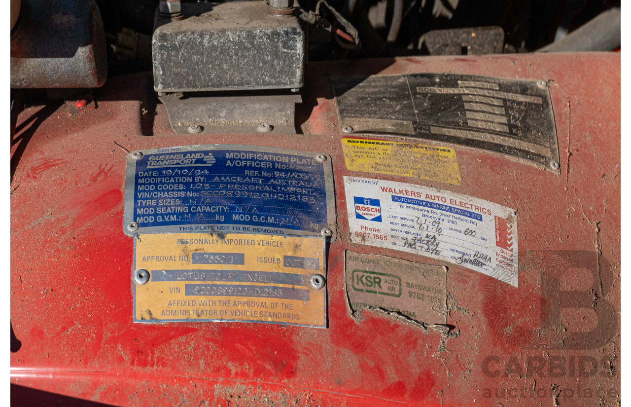 01/1986 Lotus Eclat Excel S.E. 2d Coupe Calypso Red 2.2L - Personal Import 10/1994