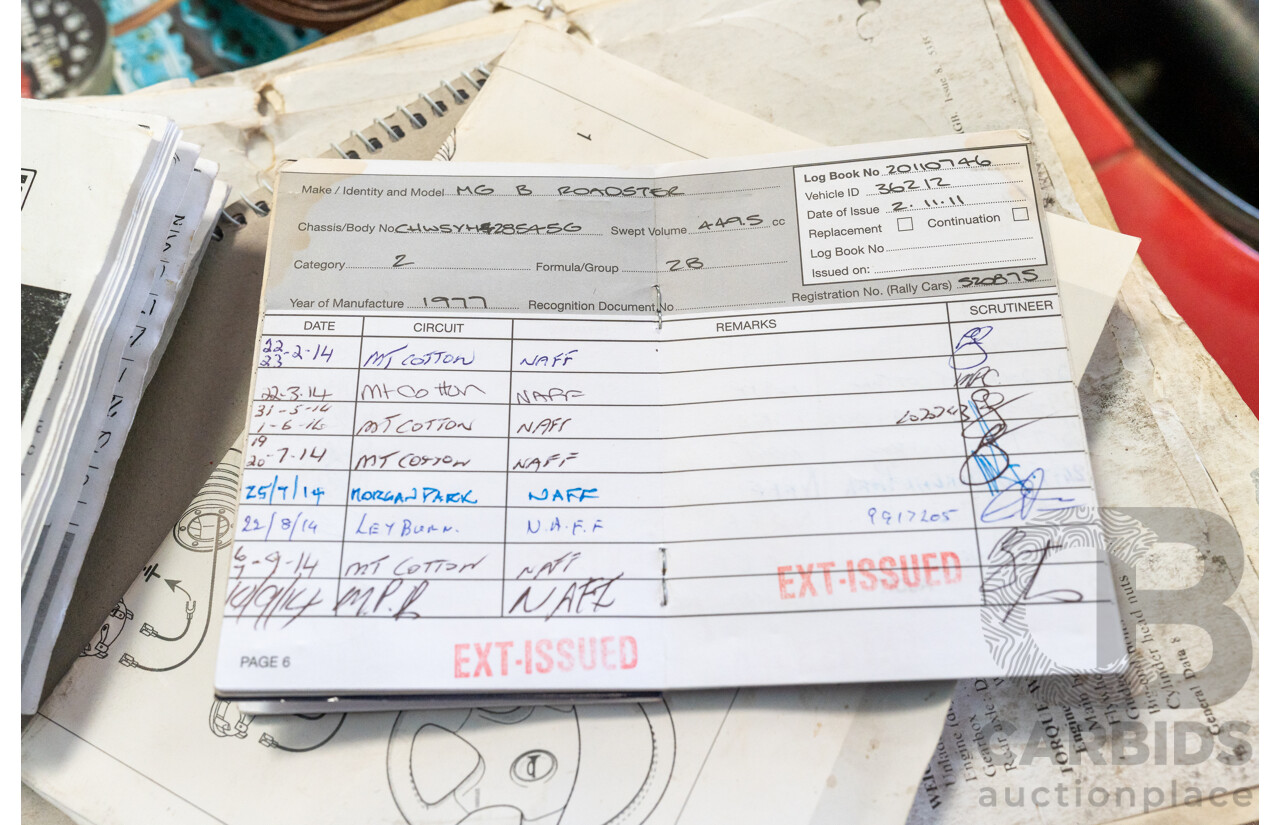 2/1977 British Leyland M.G. MGB 2d Roadster Red 1.8L - Modified and CAMS Logbooked for Hillclimb / Rally