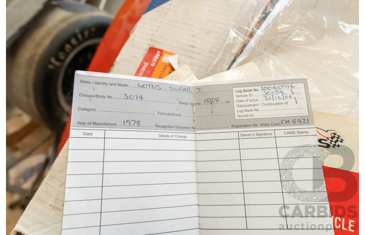 01/1978 Lotus Seven Mk4 (Steel Brothers New Zealand) 2d Roadster Red 1.6L - CAMS Logbooked