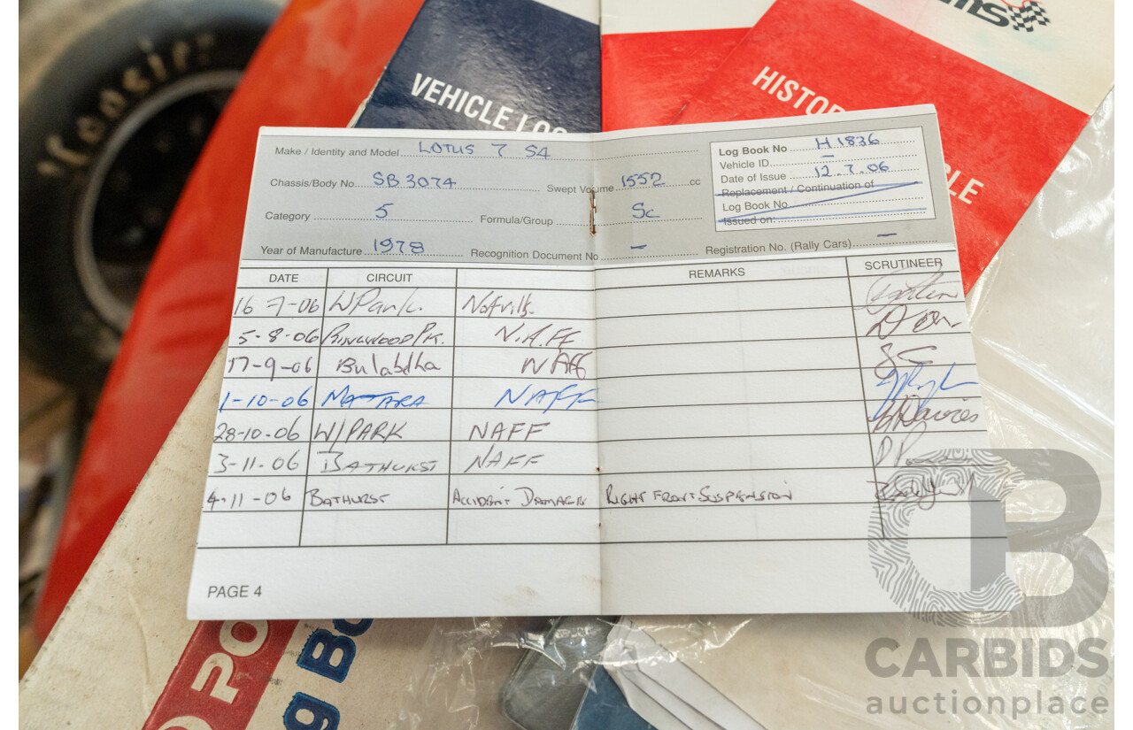 01/1978 Lotus Seven Mk4 (Steel Brothers New Zealand) 2d Roadster Red 1.6L - CAMS Logbooked