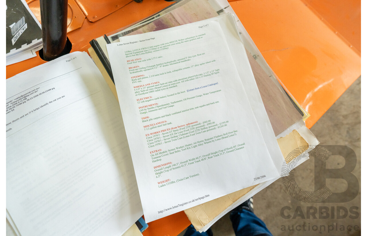 01/1978 Lotus Seven Mk4 (Steel Brothers New Zealand) 2d Roadster Red 1.6L - CAMS Logbooked