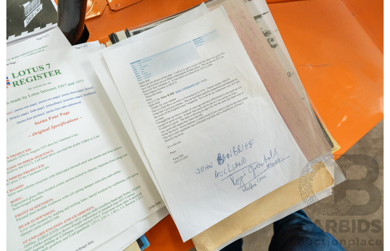 01/1978 Lotus Seven Mk4 (Steel Brothers New Zealand) 2d Roadster Red 1.6L - CAMS Logbooked