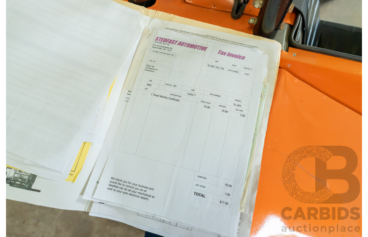 01/1978 Lotus Seven Mk4 (Steel Brothers New Zealand) 2d Roadster Red 1.6L - CAMS Logbooked