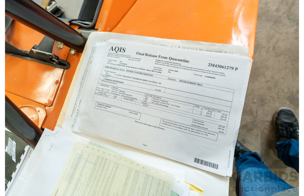 01/1978 Lotus Seven Mk4 (Steel Brothers New Zealand) 2d Roadster Red 1.6L - CAMS Logbooked