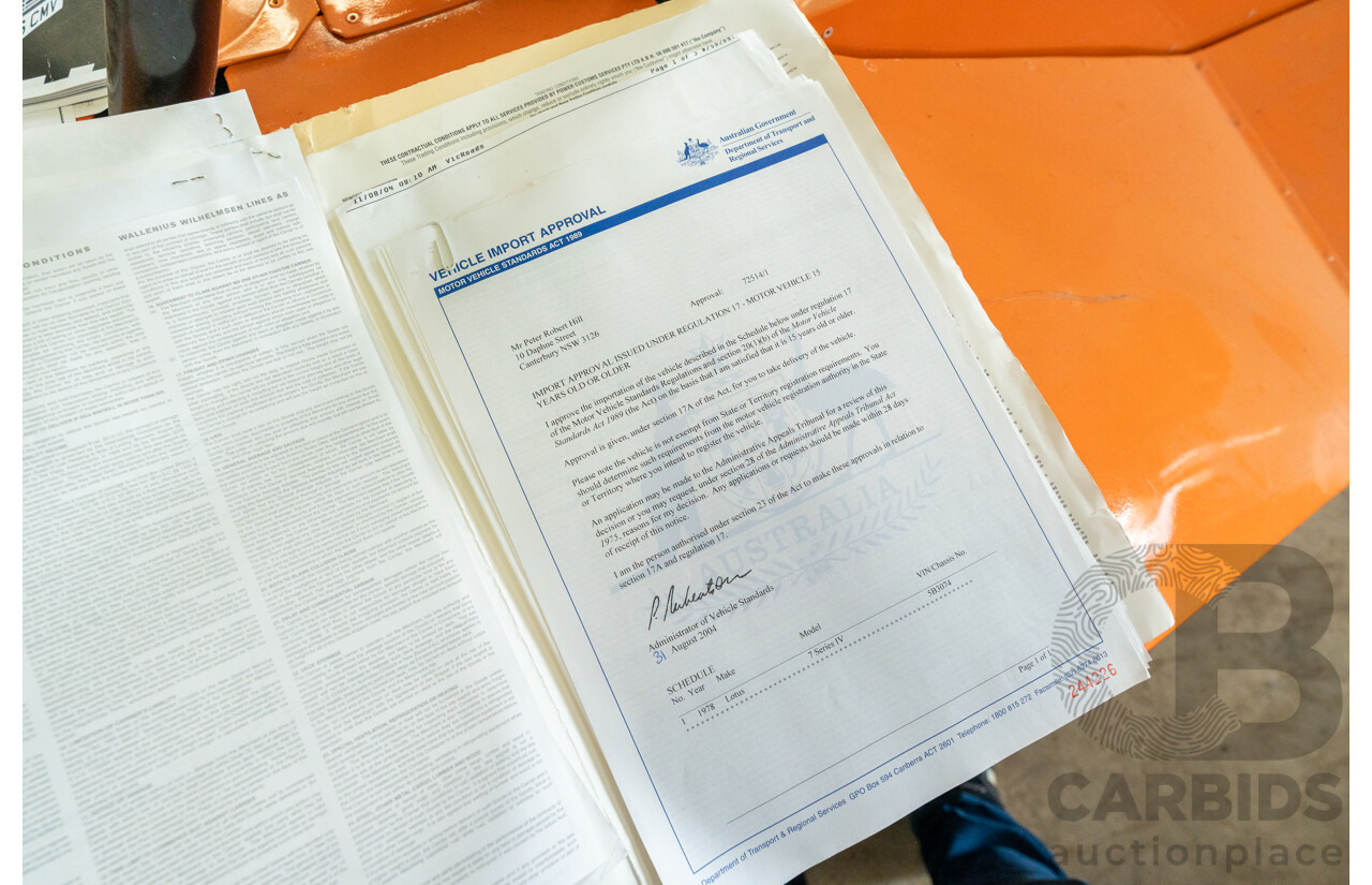 01/1978 Lotus Seven Mk4 (Steel Brothers New Zealand) 2d Roadster Red 1.6L - CAMS Logbooked