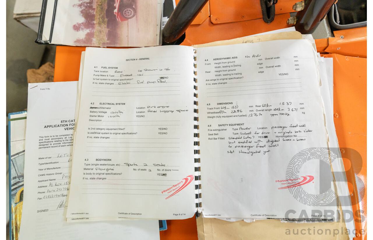 01/1978 Lotus Seven Mk4 (Steel Brothers New Zealand) 2d Roadster Red 1.6L - CAMS Logbooked