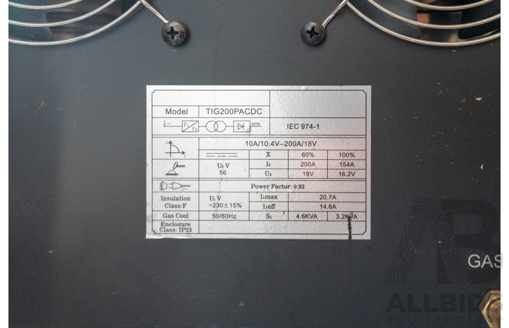 Jasic Tig 200PA  AC/DC Tig Welder on Trolley
