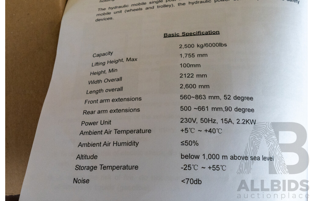 2022 Hero Hoists Pty Ltd 2500 Kg Lift King Portable Motor Vehicle Hoist
