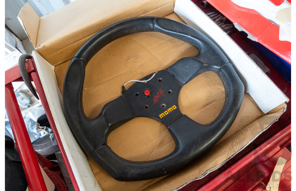 Boxed Momo Apache Leather Wrapped Steering Wheel