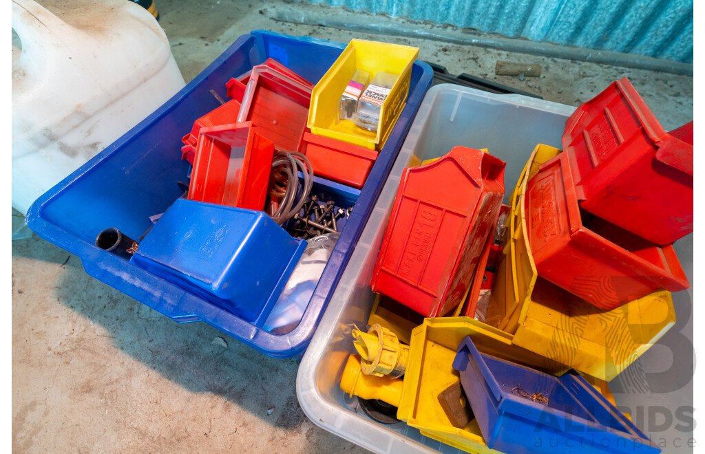 Assorted Liquid and Fastners Storage Containers