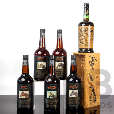 Set of Five Consecutive Yalumba Thoroughbred Series Vintage Port, 1976-1980 Togeather with Cased Mr Pickwicks Port