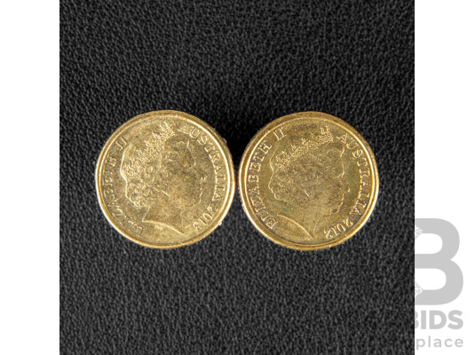 Two Australian Commemorative Two Dollar Coins, 2012 Remembrance 'Red Poppy' and 2013 QE2 Coronation