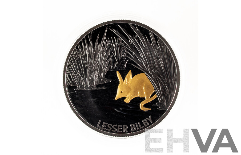 Australian RAM 2019 Commemorative Five Dollar Plated Silver Proof Coin, Echoes of Australian Fauna - Lesser Bilby .999