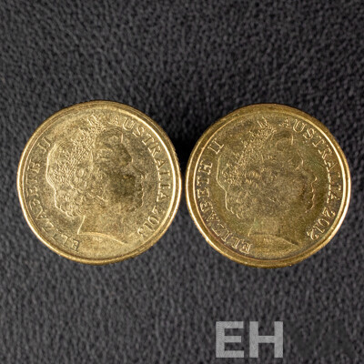 Two Australian Commemorative Two Dollar Coins, 2012 Remembrance 'Red Poppy' and 2013 QE2 Coronation