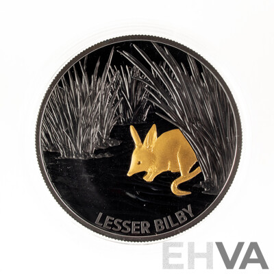 Australian RAM 2019 Commemorative Five Dollar Plated Silver Proof Coin, Echoes of Australian Fauna - Lesser Bilby .999