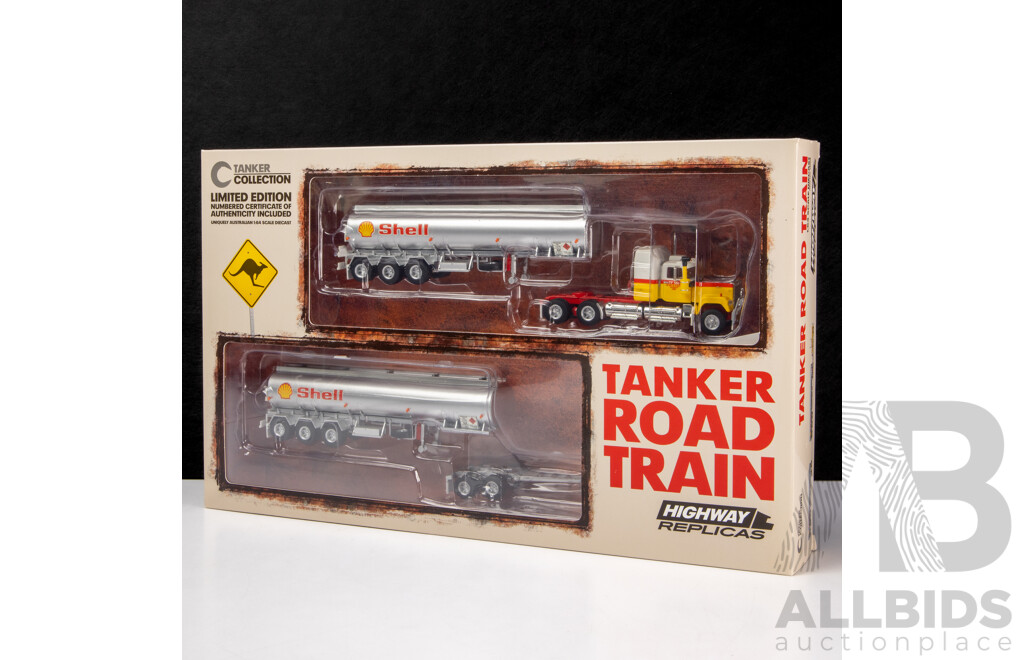 Boxed Highway Replicas Diecast Mack Tanker Road Train 12015 with Certificate of Authenticity - 1:64 Scale