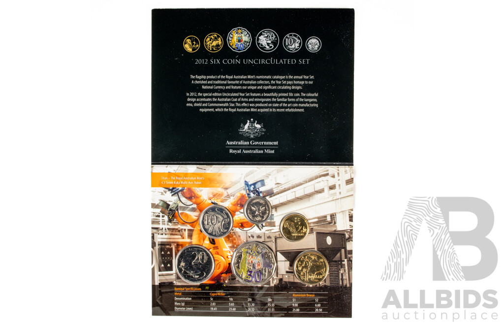 Australian RAM 2012 UNC Six Coin Set Special Edition, Coloured Fifty Cent Coin