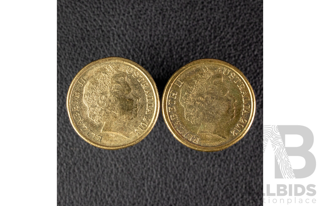 Two Australian Commemorative Two Dollar Coins, 2012 Remembrance 'Red Poppy' and 2013 QE2 Coronation