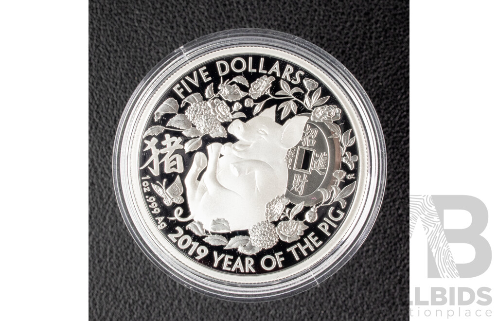 Australian RAM 2019 Silver Proof Five Dollar Coin - Year of the Pig .999