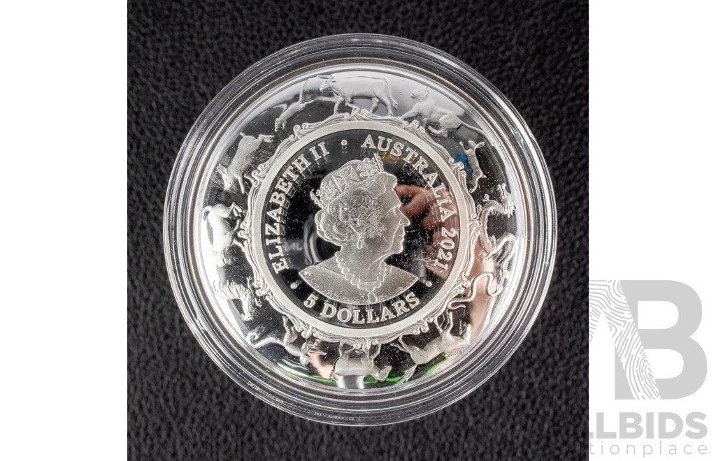Australian RAM 2021 Silver Proof Domed Five Dollar Coin - Lunar Series, Year of the Ox .999