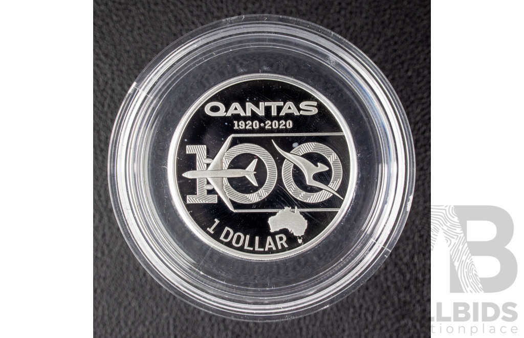 Australian RAM 2020 Silver Proof One Dollar Coin, Qantas Centenary Celebrating One Hundred Years 1920-2020 .999