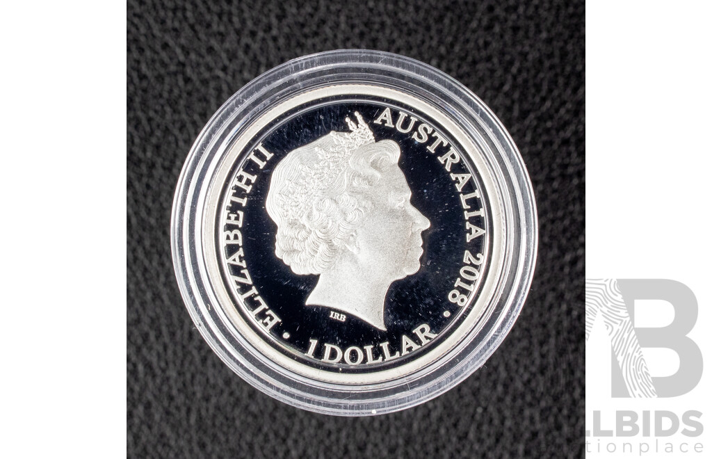 Australian RAM 2018 Silver Proof One Dollar Coin, Kangaroo at Sunset .999