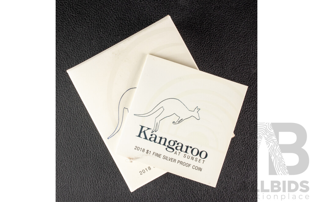 Australian RAM 2018 Silver Proof One Dollar Coin, Kangaroo at Sunset .999